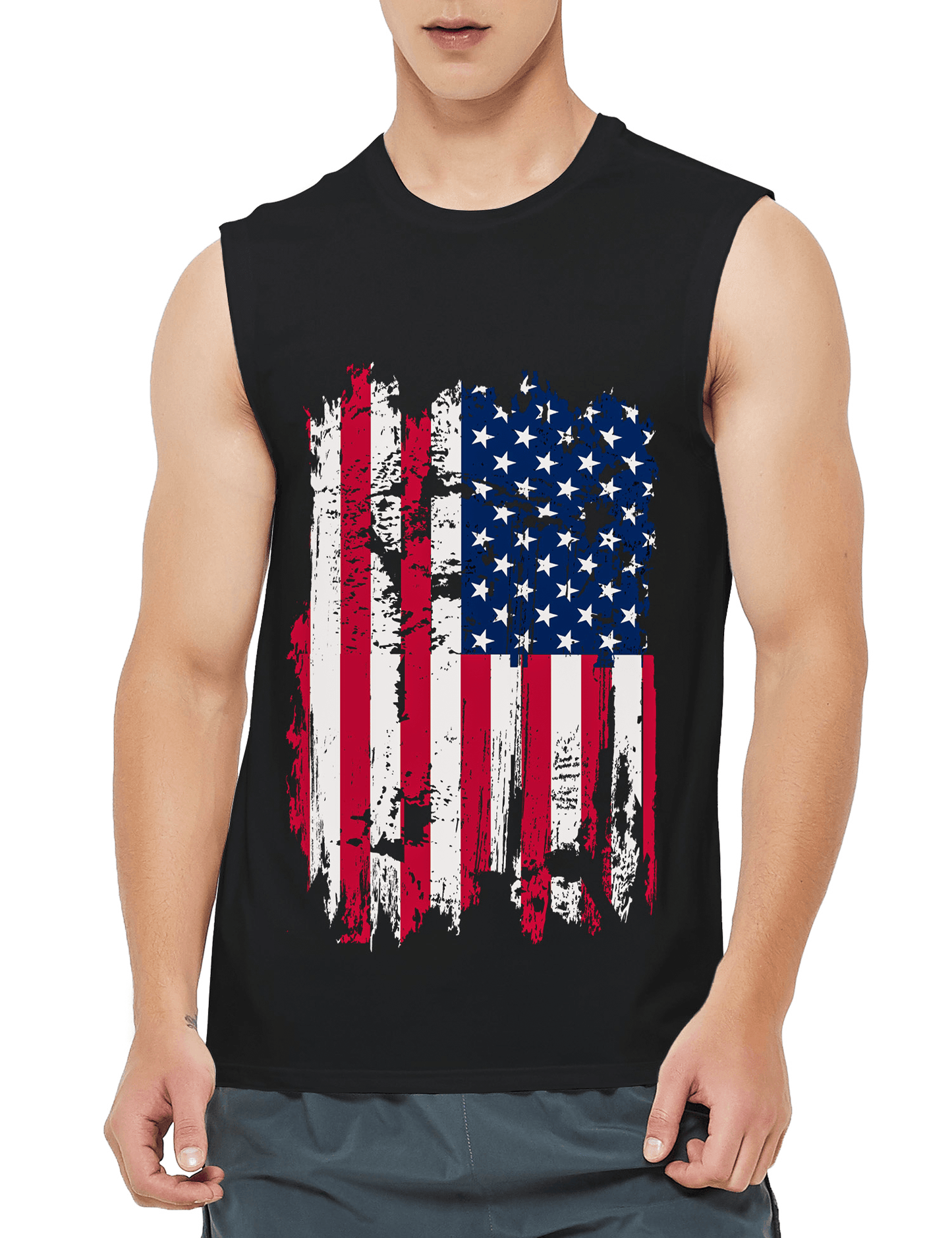 Men's Sleeveless Workout Swim Shirts (American Flag) - DEMOZU Sports