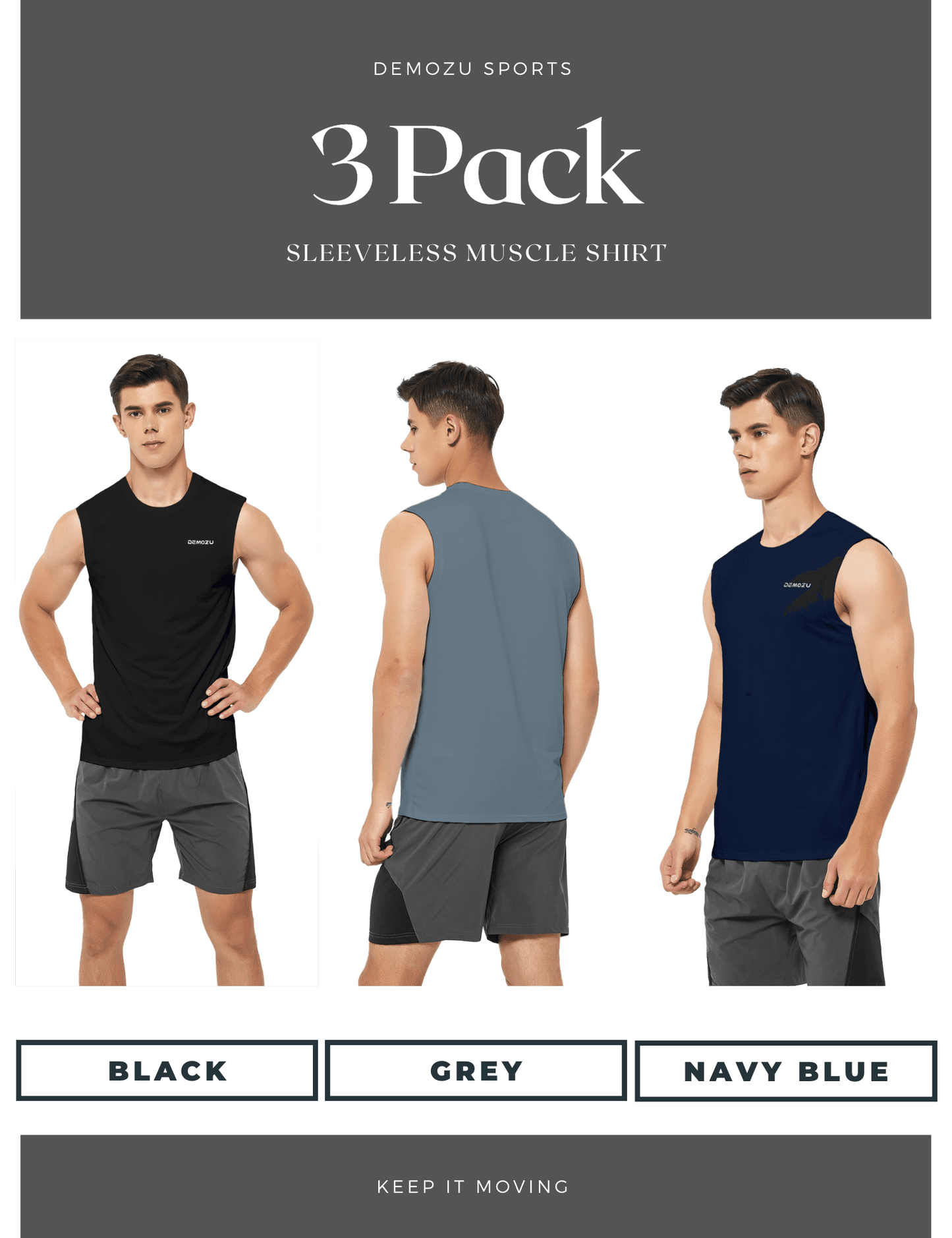 Men's Sleeveless Workout Swim Shirts (3 Pack) - DEMOZU Sports