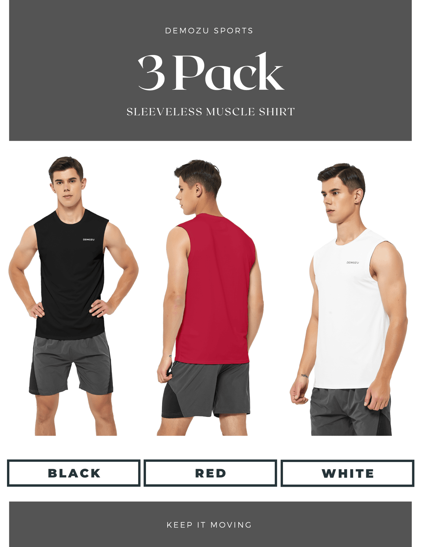 Men's Sleeveless Workout Swim Shirts (3 Pack) - DEMOZU Sports