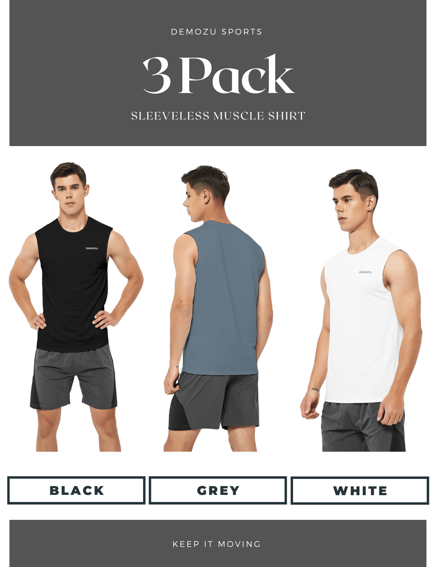 Men's Sleeveless Workout Swim Shirts (3 Pack) - DEMOZU Sports