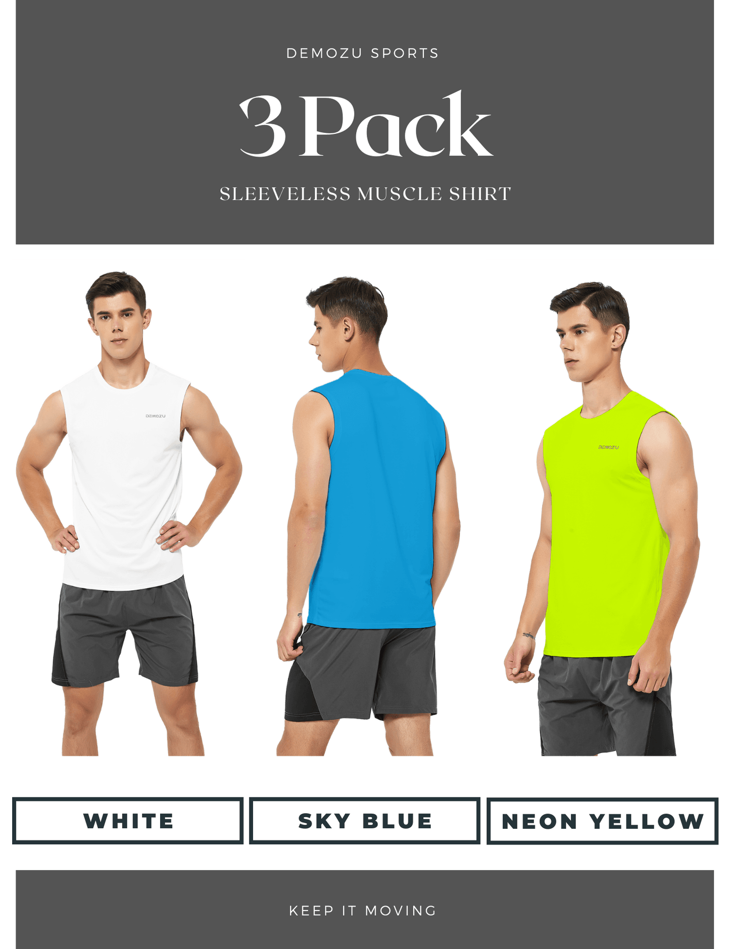 Men's Sleeveless Workout Swim Shirts (3 Pack) - DEMOZU Sports