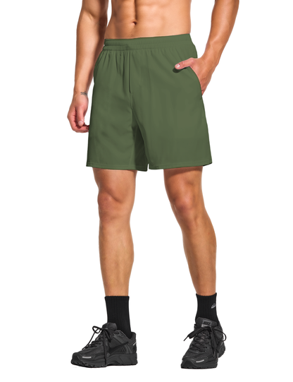 mens 7 inch lined workout running tennis gym shorts with pockets army green olive green