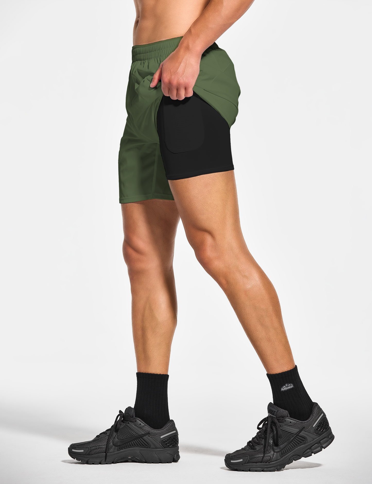 mens 7 inch lined workout running tennis gym shorts with pockets army green olive green