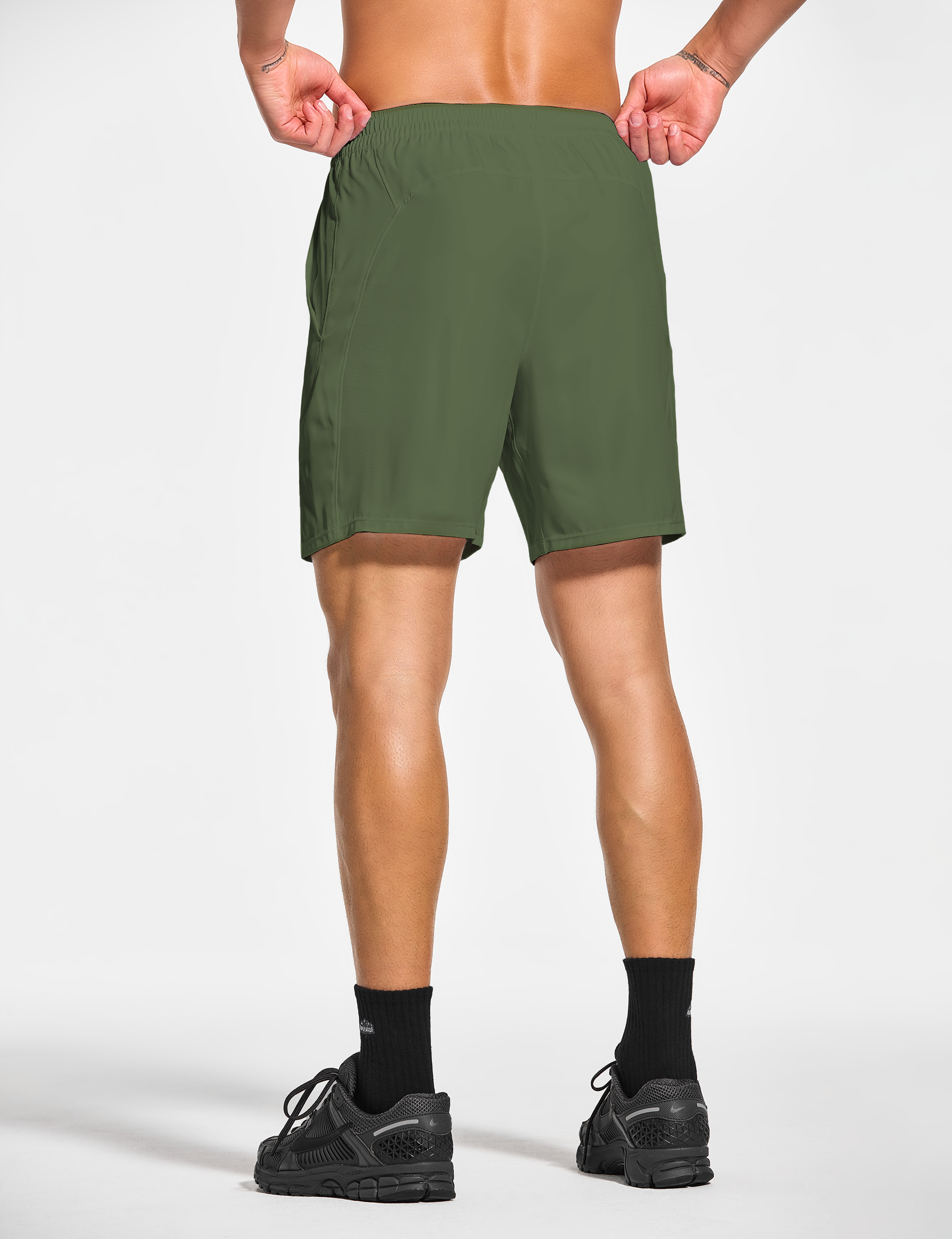 mens 7 inch lined workout running tennis gym shorts with pockets army green olive green