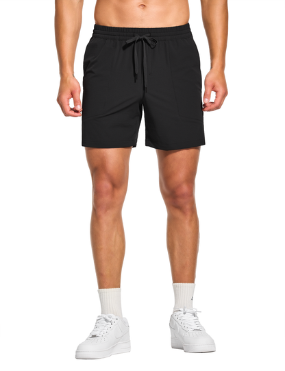 mens 5 inch workout casual running gym tennis shorts with pockets no liner black