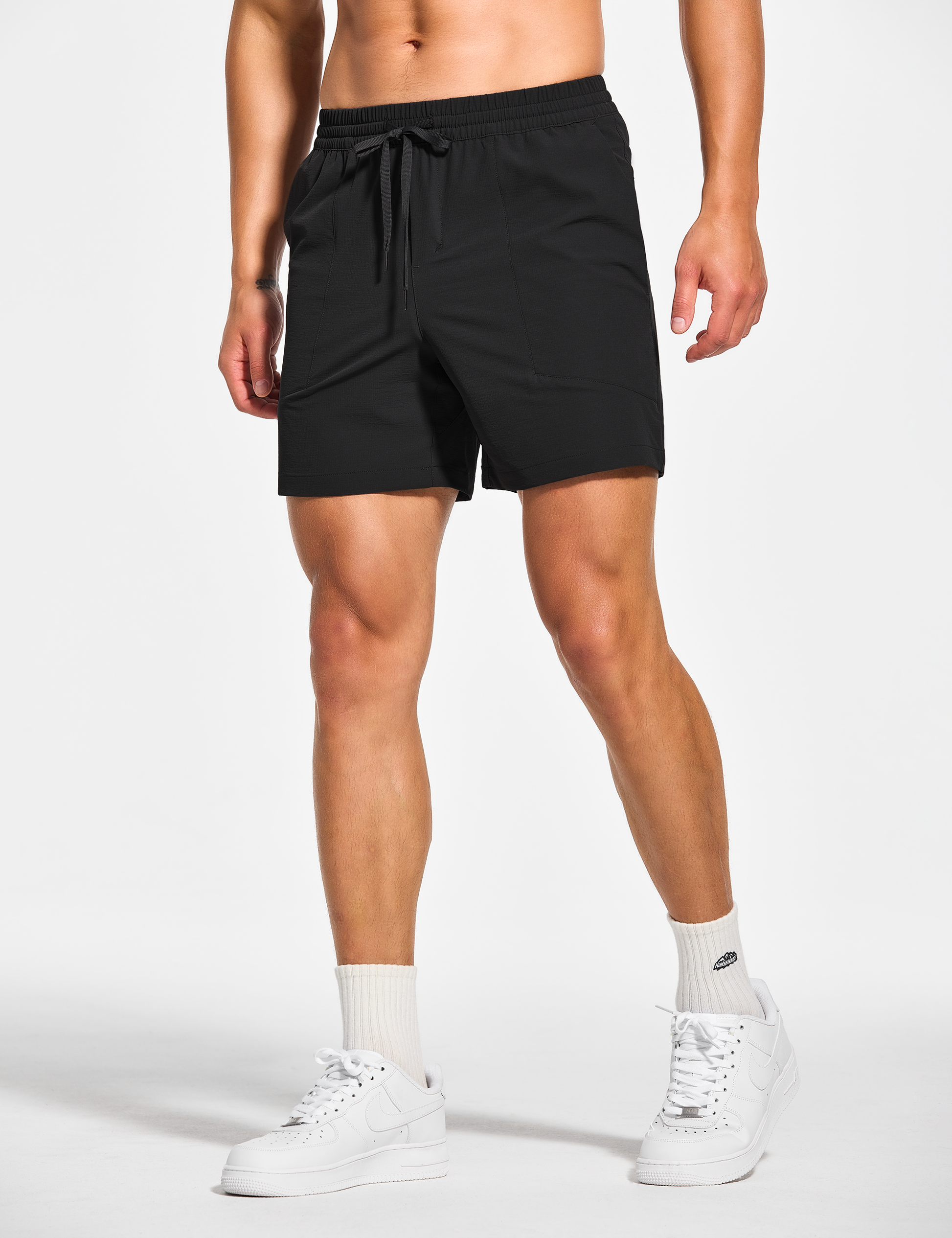 mens 5 inch workout casual running gym tennis shorts with pockets no liner black