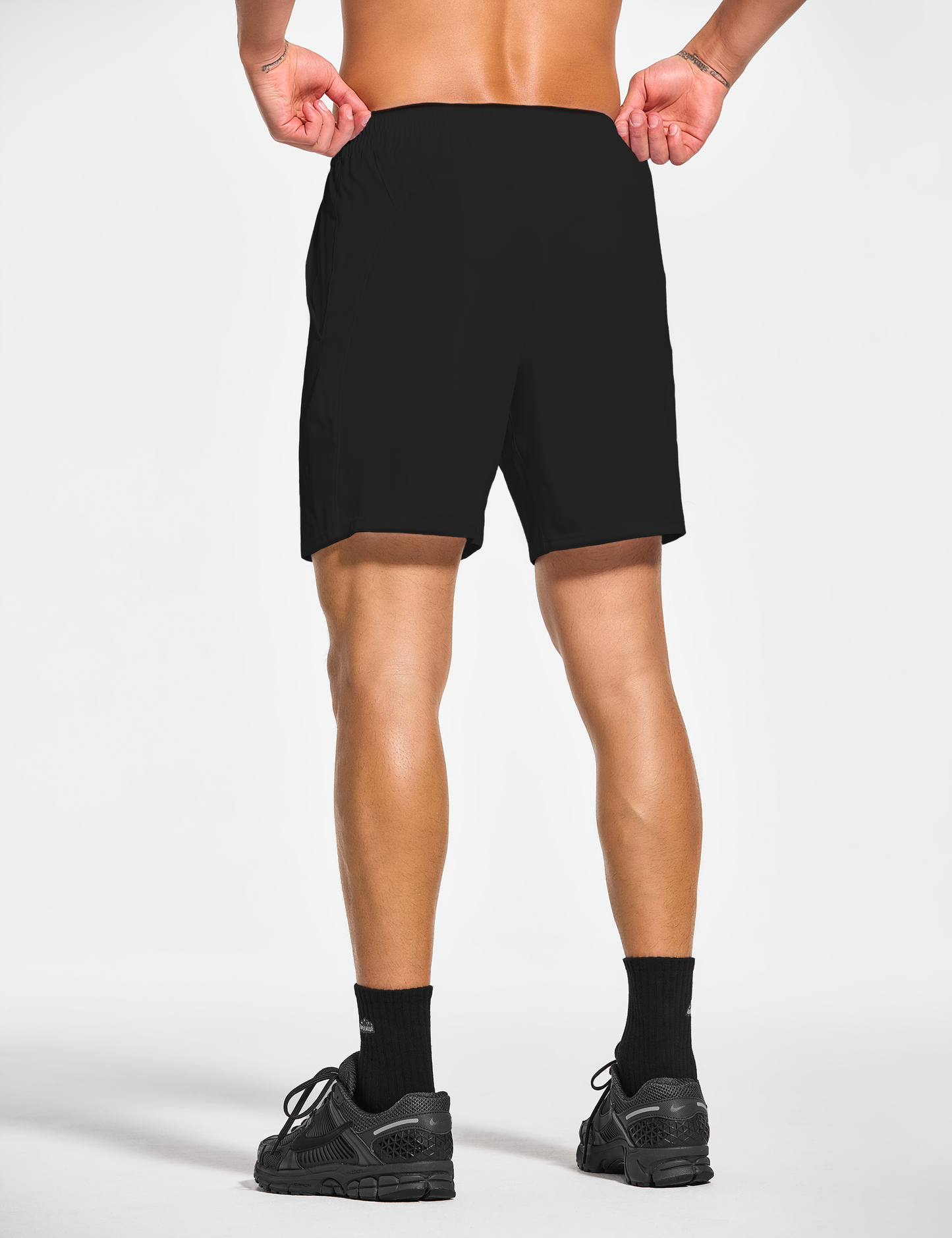 mens 7 inch lined workout running tennis gym shorts with pockets black