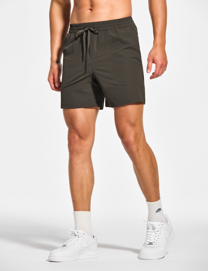 mens 5 inch workout casual running gym tennis shorts with pockets no liner brown