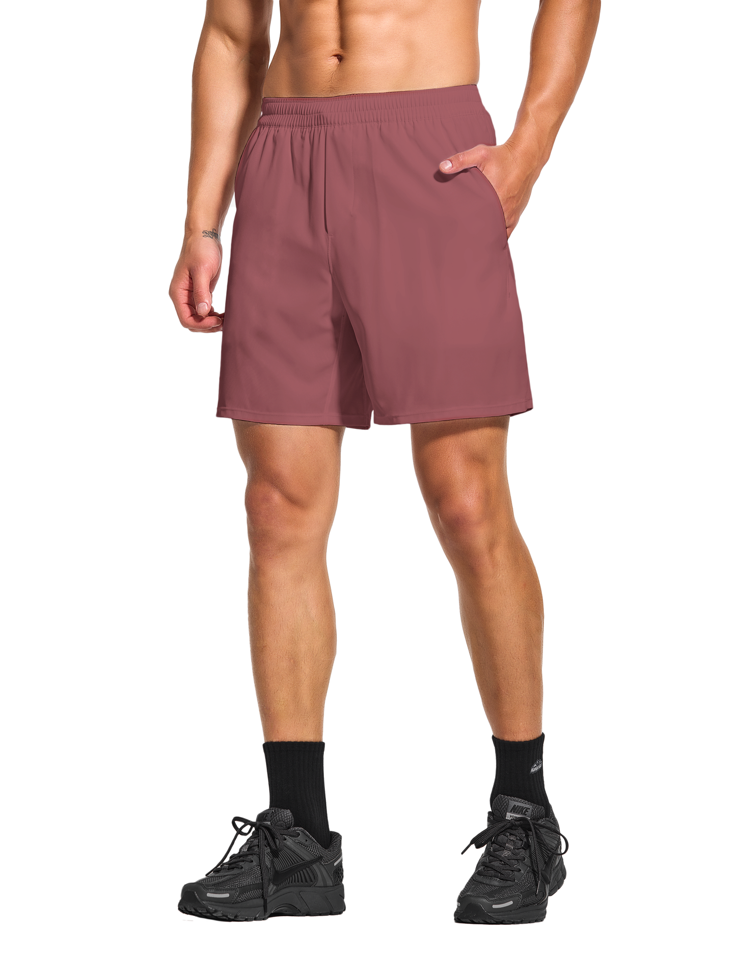 mens 7 inch lined workout running tennis gym shorts with pockets burgundy