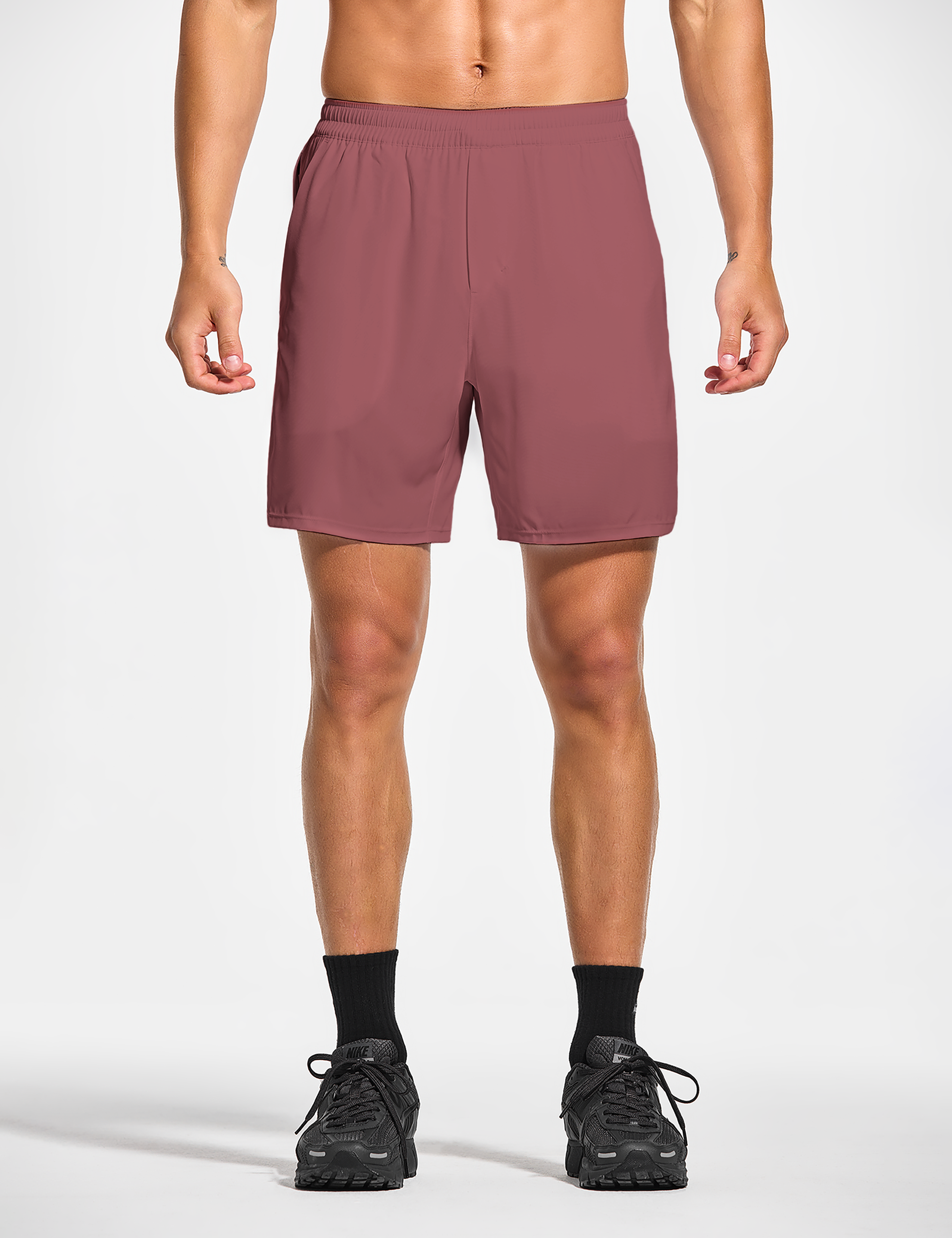 mens 7 inch lined workout running tennis gym shorts with pockets burgundy