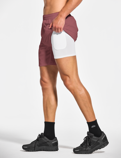 mens 7 inch lined workout running tennis gym shorts with pockets burgundy