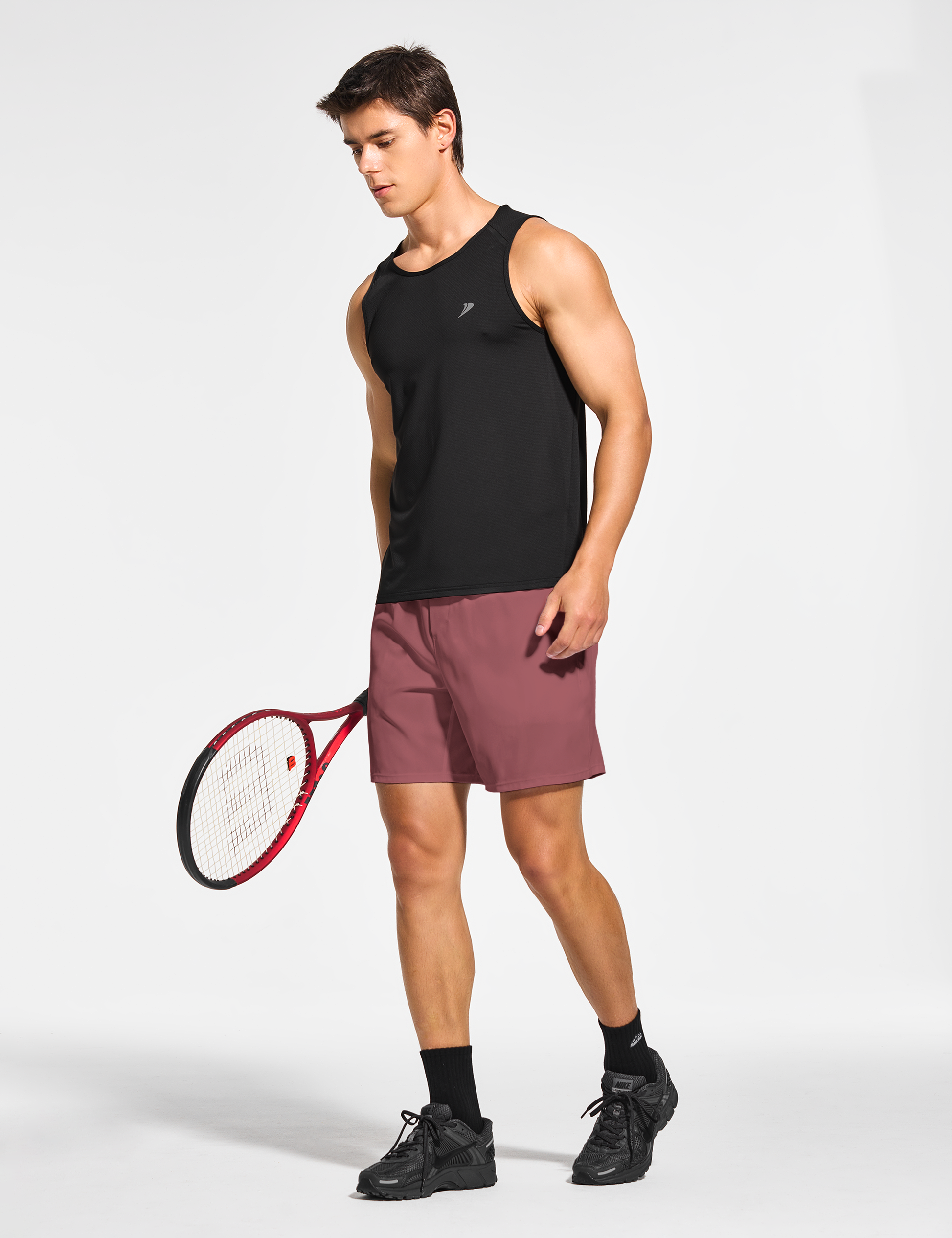 mens 7 inch lined workout running tennis gym shorts with pockets burgundy