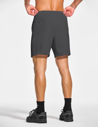 mens 7 inch lined workout running tennis gym shorts with pockets dark grey