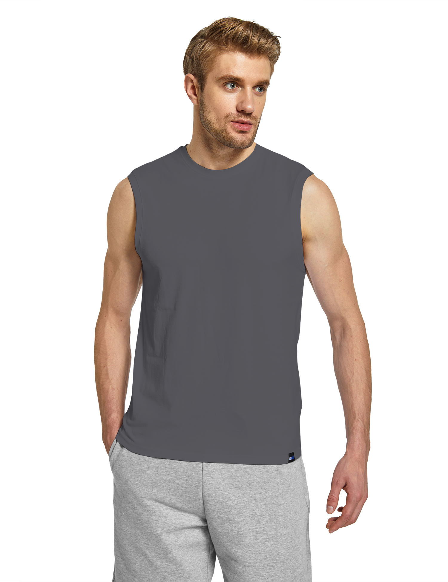 mens sleeveless shirts dark grey