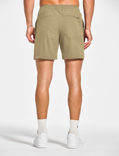 mens 5 inch workout casual running gym tennis shorts with pockets no liner khaki beige