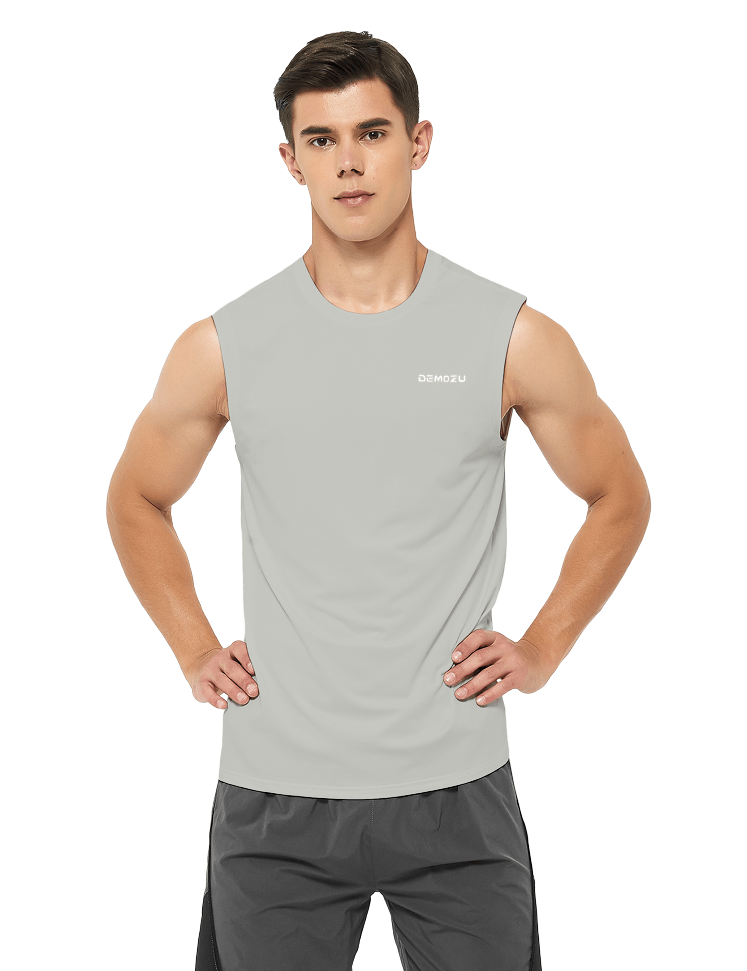 mens sleeveless workout swim shirts light grey