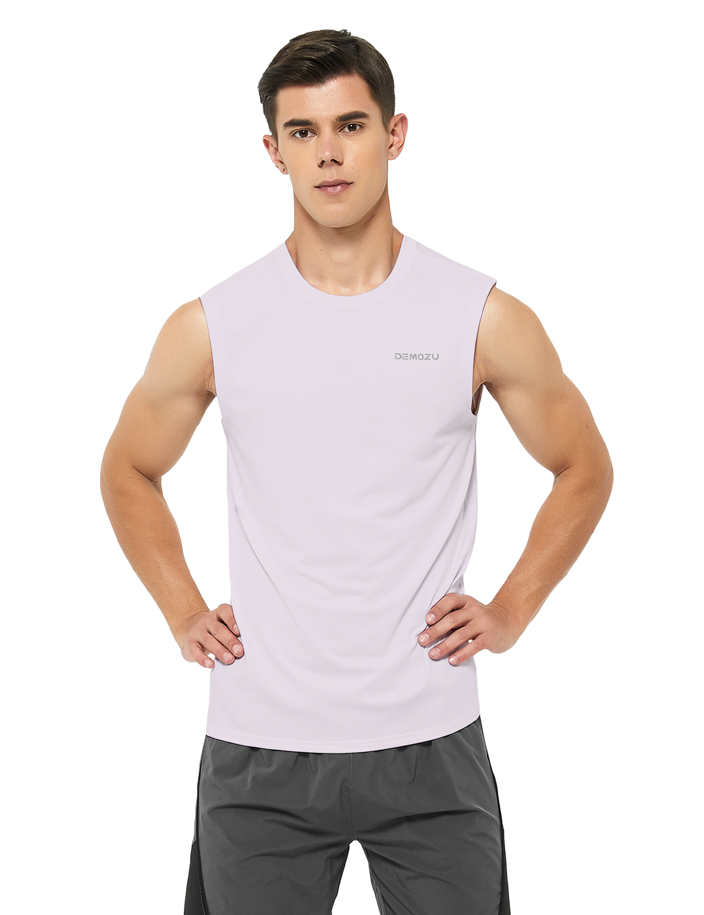 mens sleeveless workout swim shirts light purple