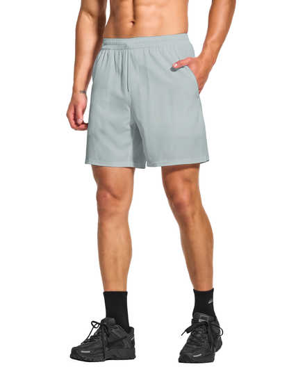 mens 7 inch lined workout running tennis gym shorts with pockets light grey gray