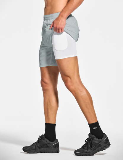 mens 7 inch lined workout running tennis gym shorts with pockets light grey gray