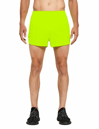 mens 3 inch neon yellow running shorts