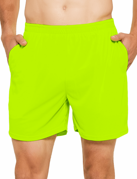 mens 5 inch neon yellow running marathon tennis shorts