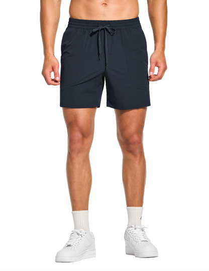 mens 5 inch workout casual running gym tennis shorts with pockets no liner navy blue