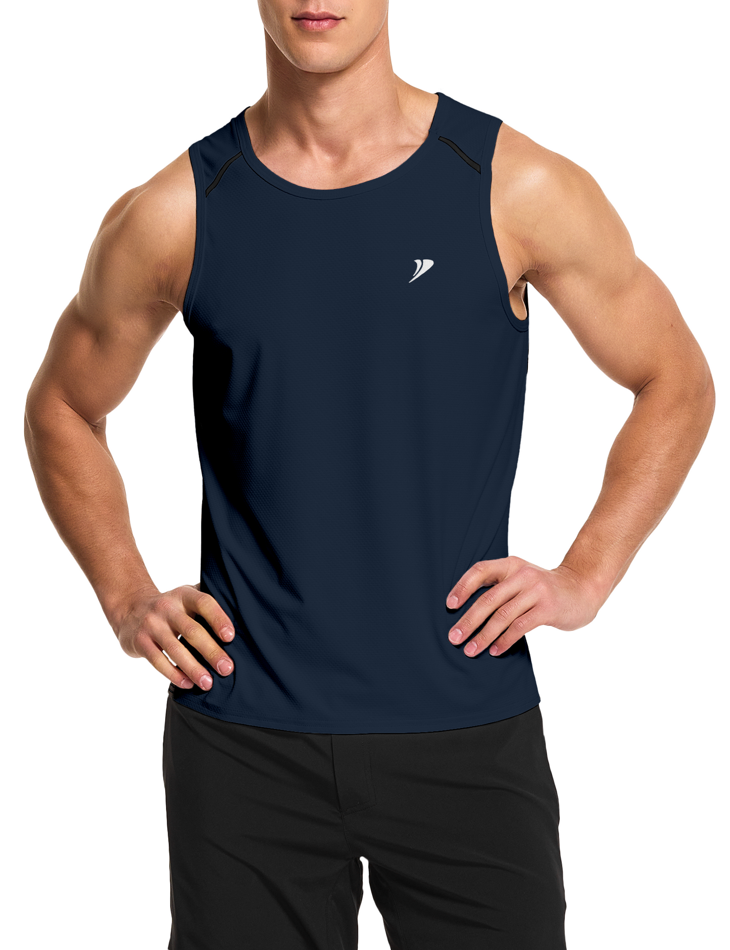 mens running workout gym swim tank top navy blue
