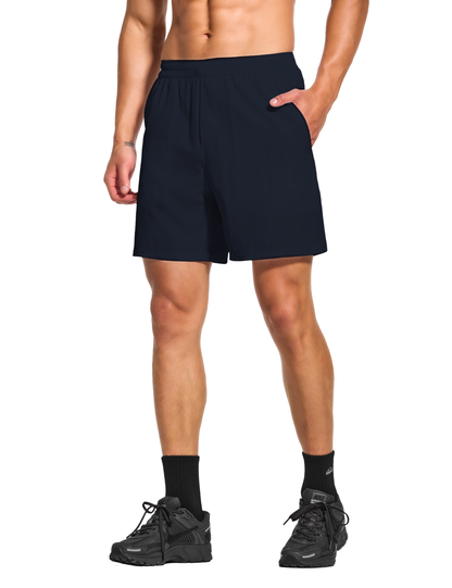 mens 7 inch lined workout running tennis gym shorts with pockets navy blue