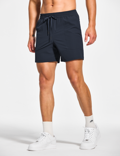 mens 5 inch workout casual running gym tennis shorts with pockets no liner navy blue