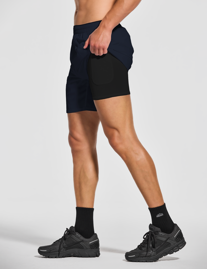 mens 7 inch lined workout running tennis gym shorts with pockets navy blue