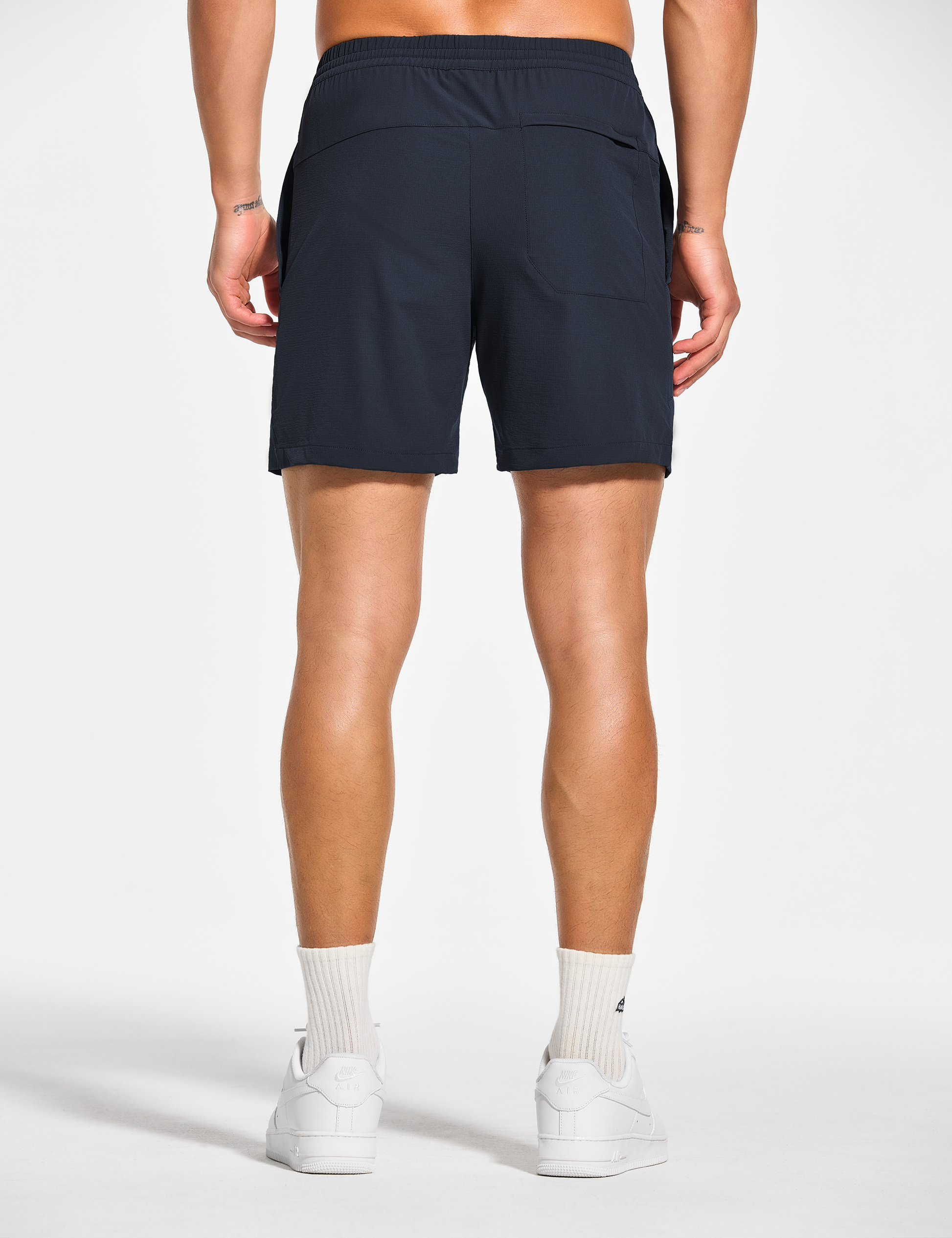 mens 5 inch workout casual running gym tennis shorts with pockets no liner navy blue