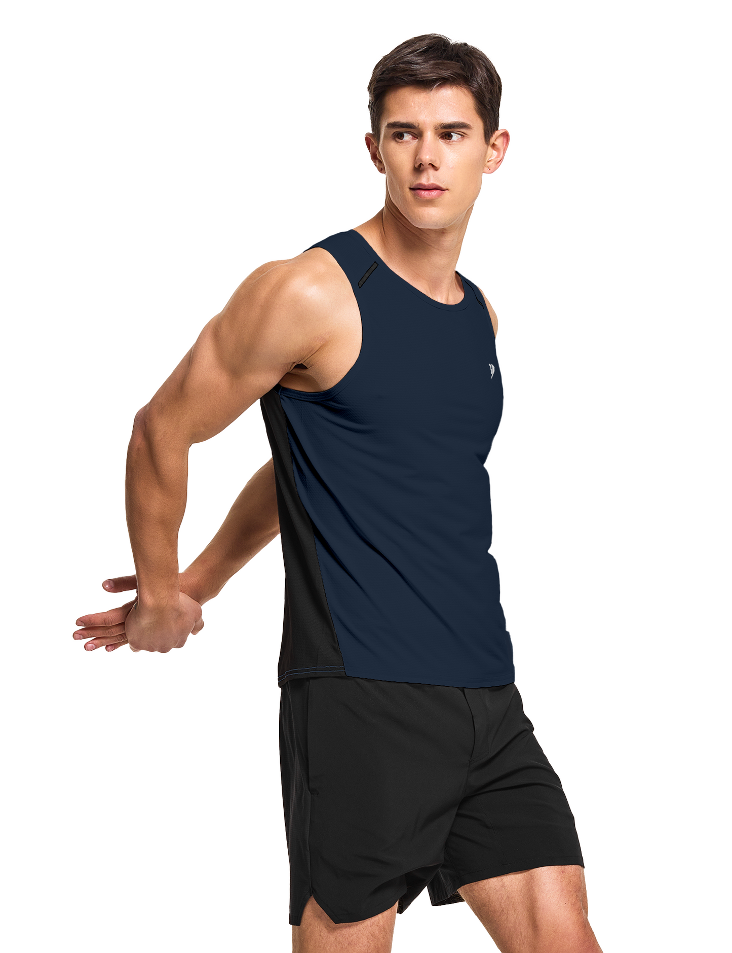 mens running workout gym swim tank top navy blue