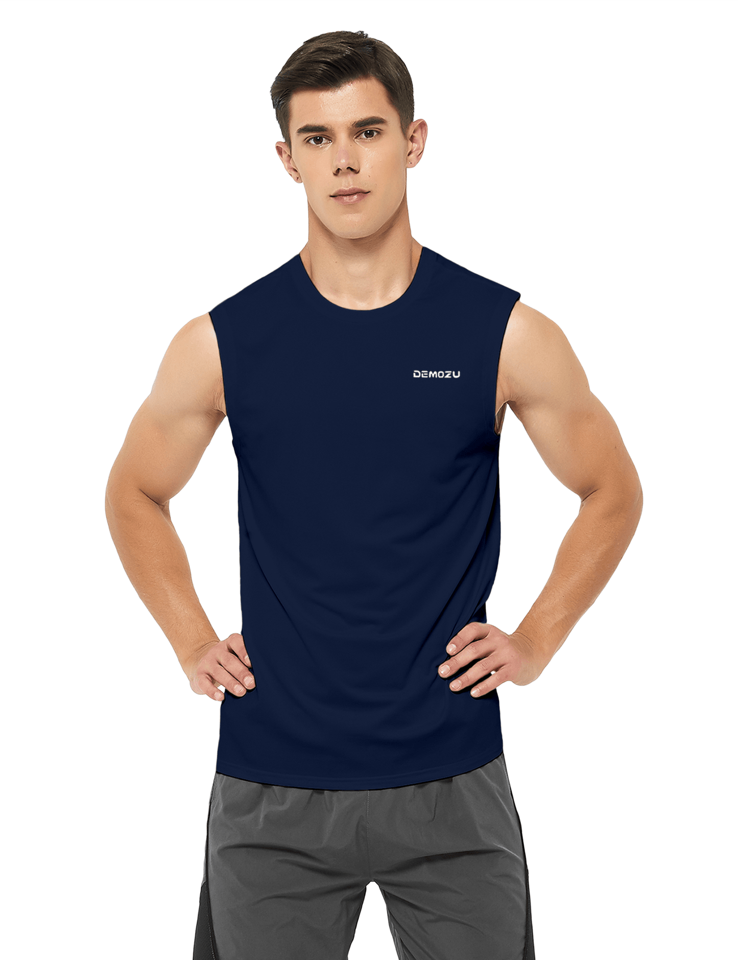 mens sleeveless workout swim shirts navy blue