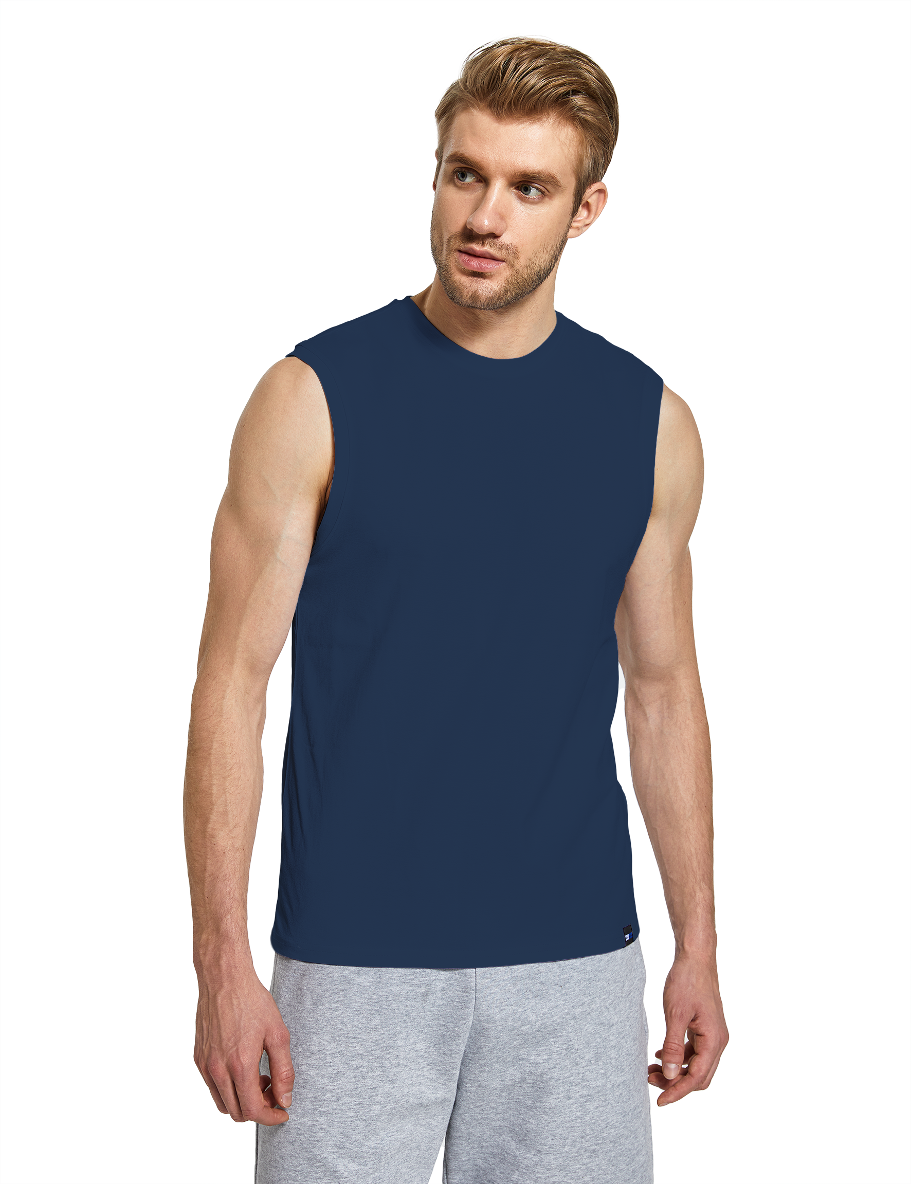 mens sleeveless shirts navy blue
