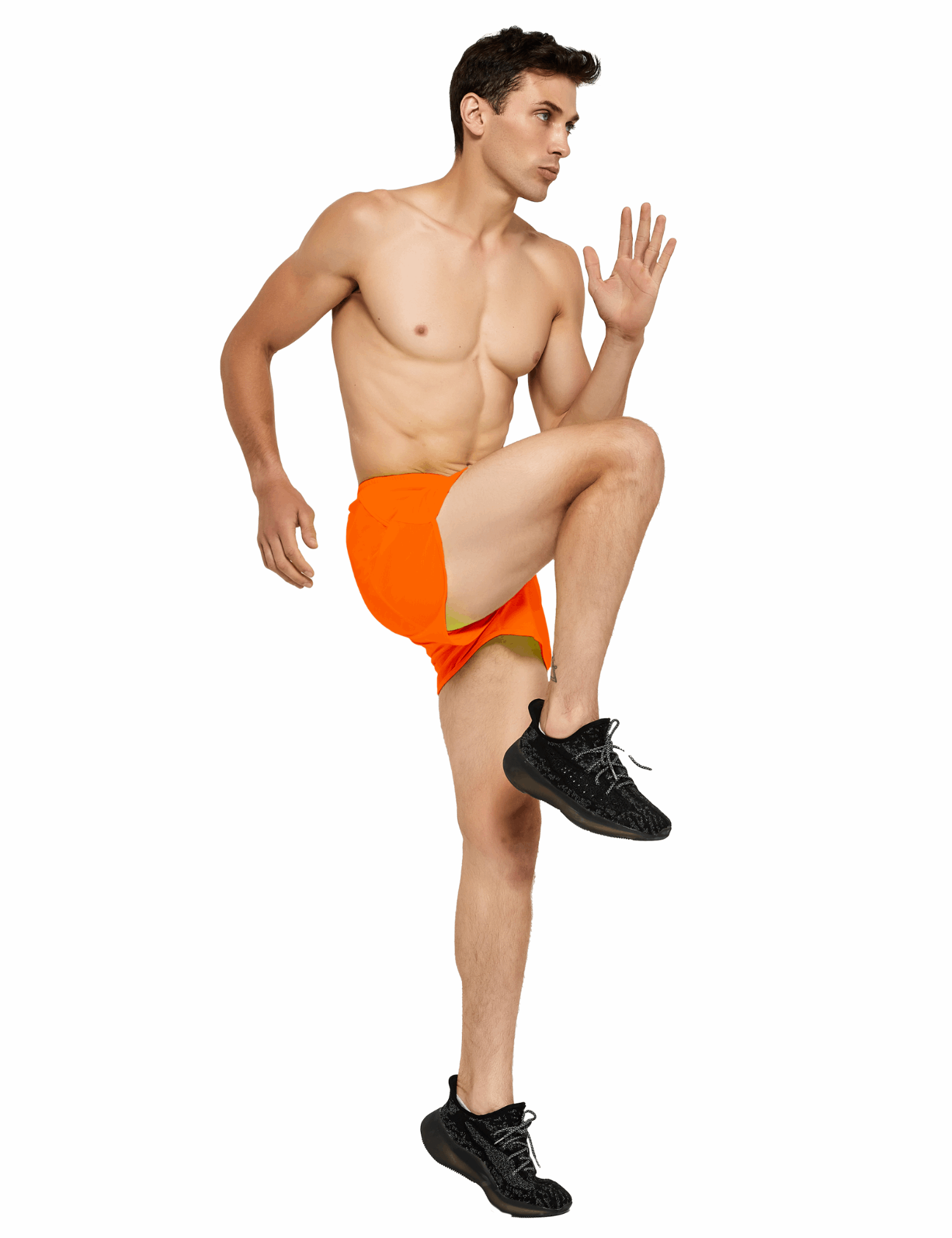 mens 3 inch neon orange running shorts