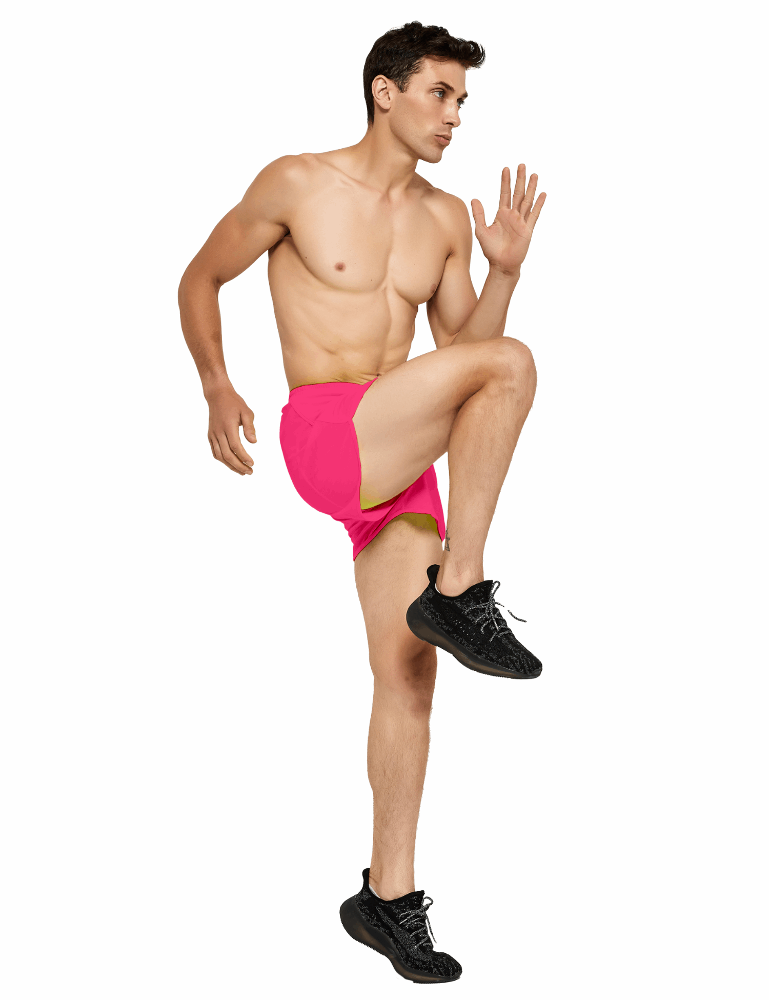 mens 3 inch neon pink running shorts