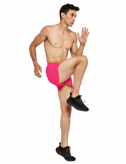 mens 3 inch neon pink running shorts