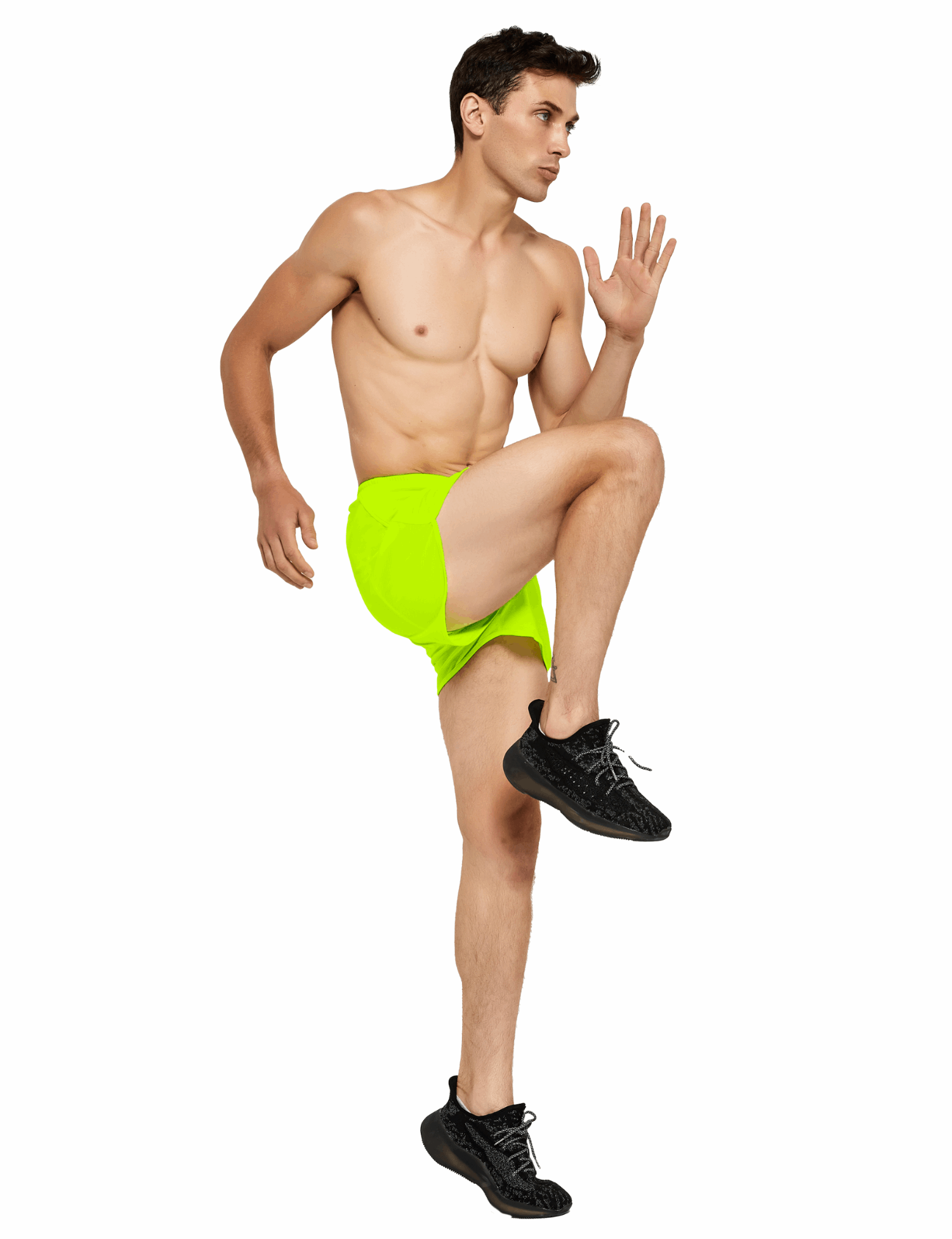 mens 3 inch neon yellow running shorts