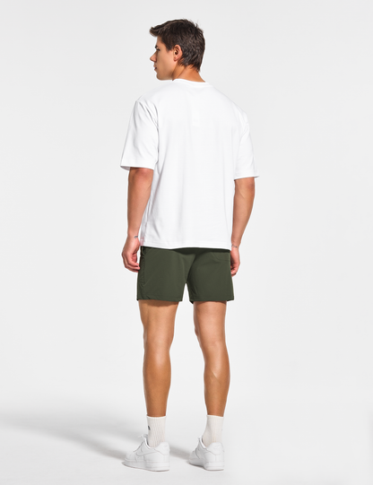 mens 5 inch workout casual running gym tennis shorts with pockets no liner olive green