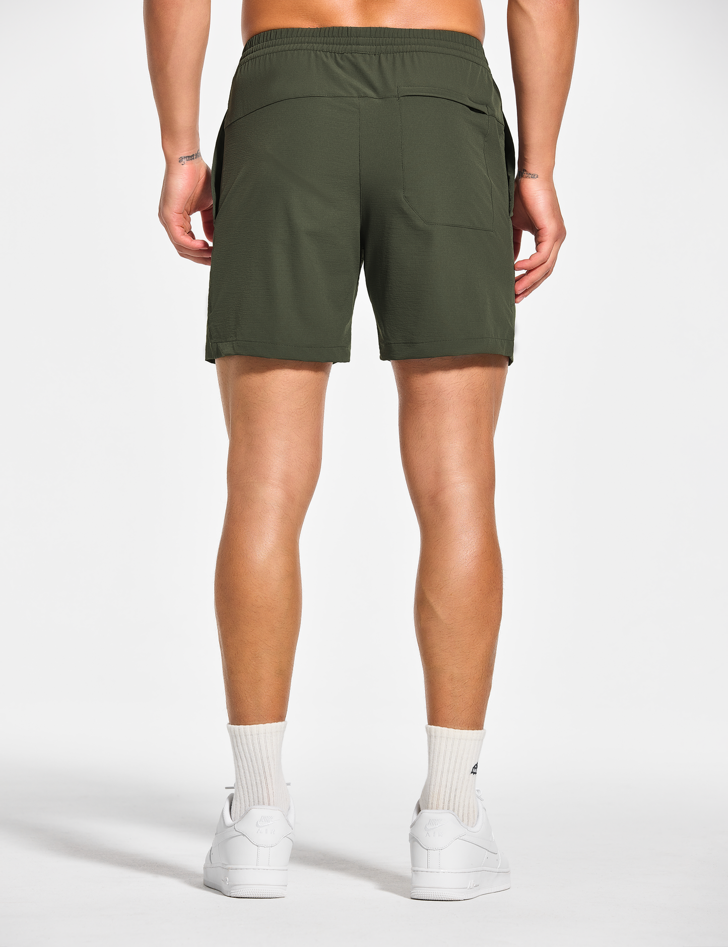 mens 5 inch workout casual running gym tennis shorts with pockets no liner olive green