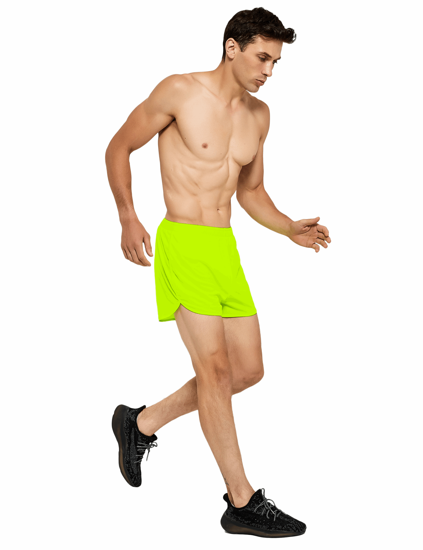 mens 3 inch neon yellow running shorts