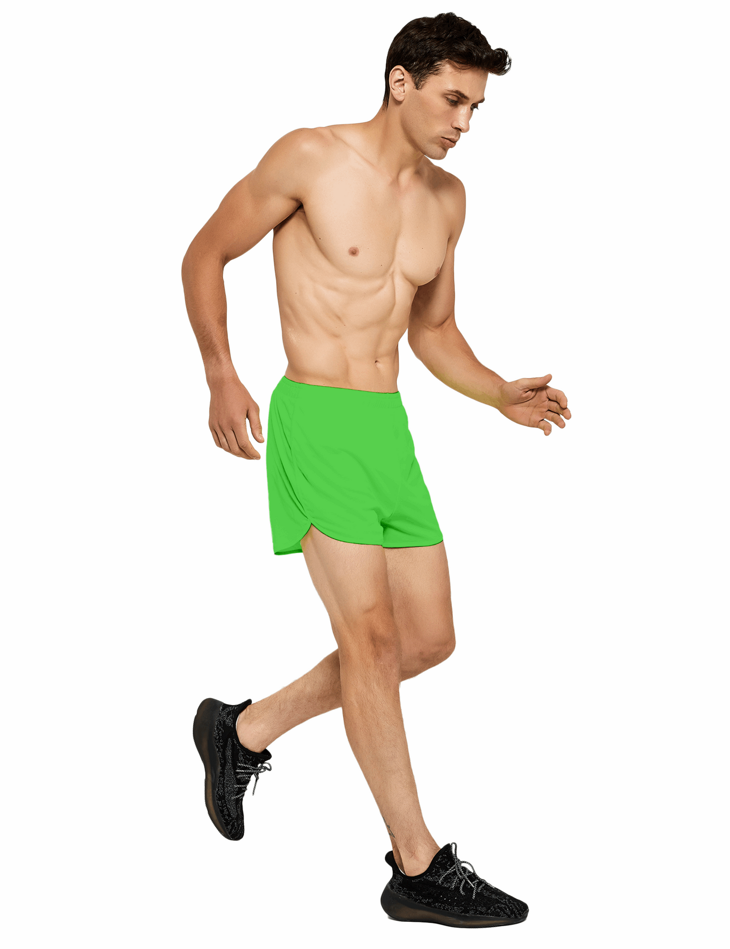 mens 3 inch neon green running shorts