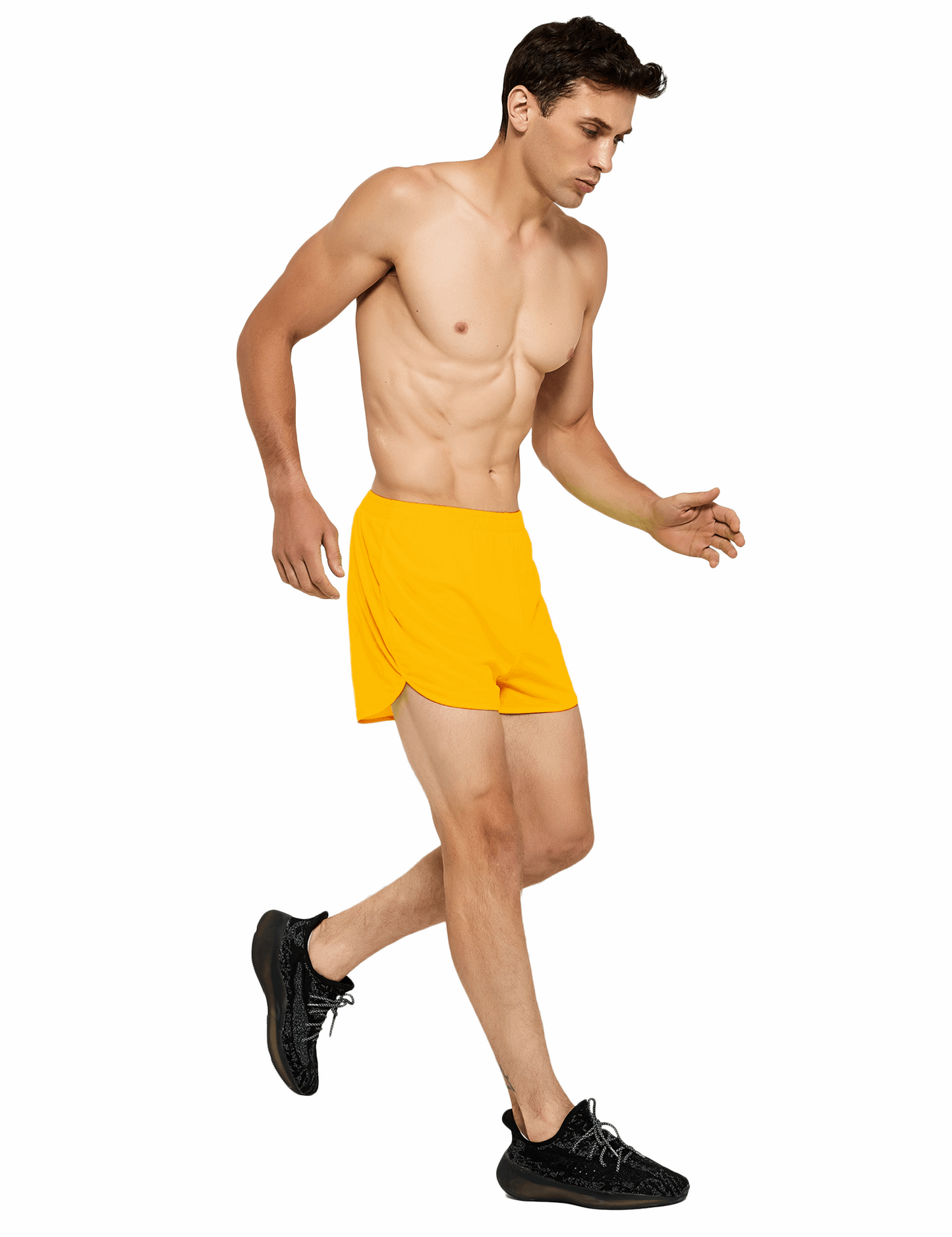 mens 3 inch yellow running shorts