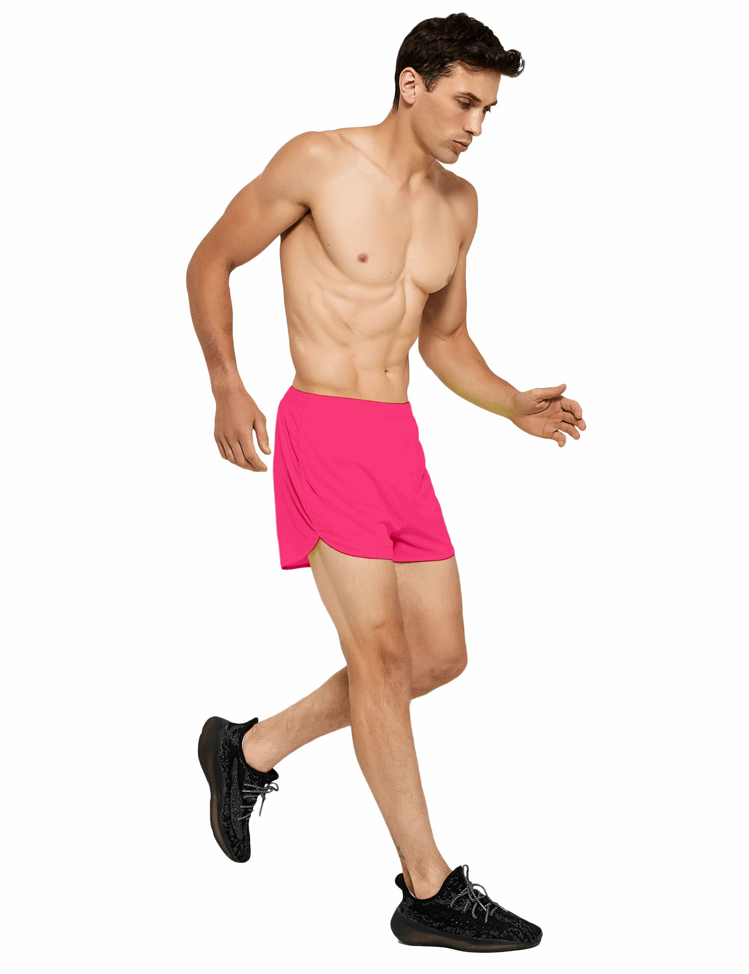 mens 3 inch neon pink running shorts