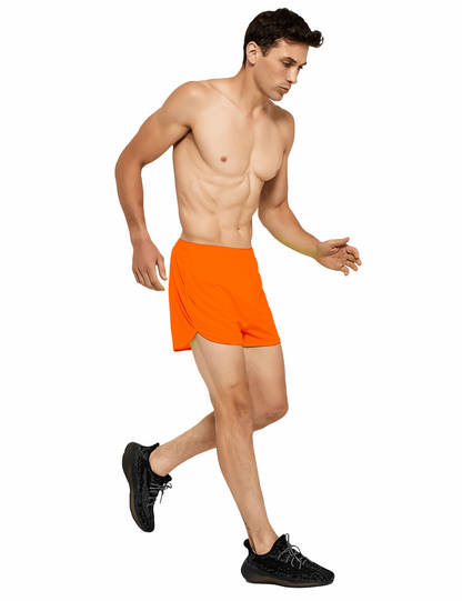 mens 3 inch neon orange running shorts