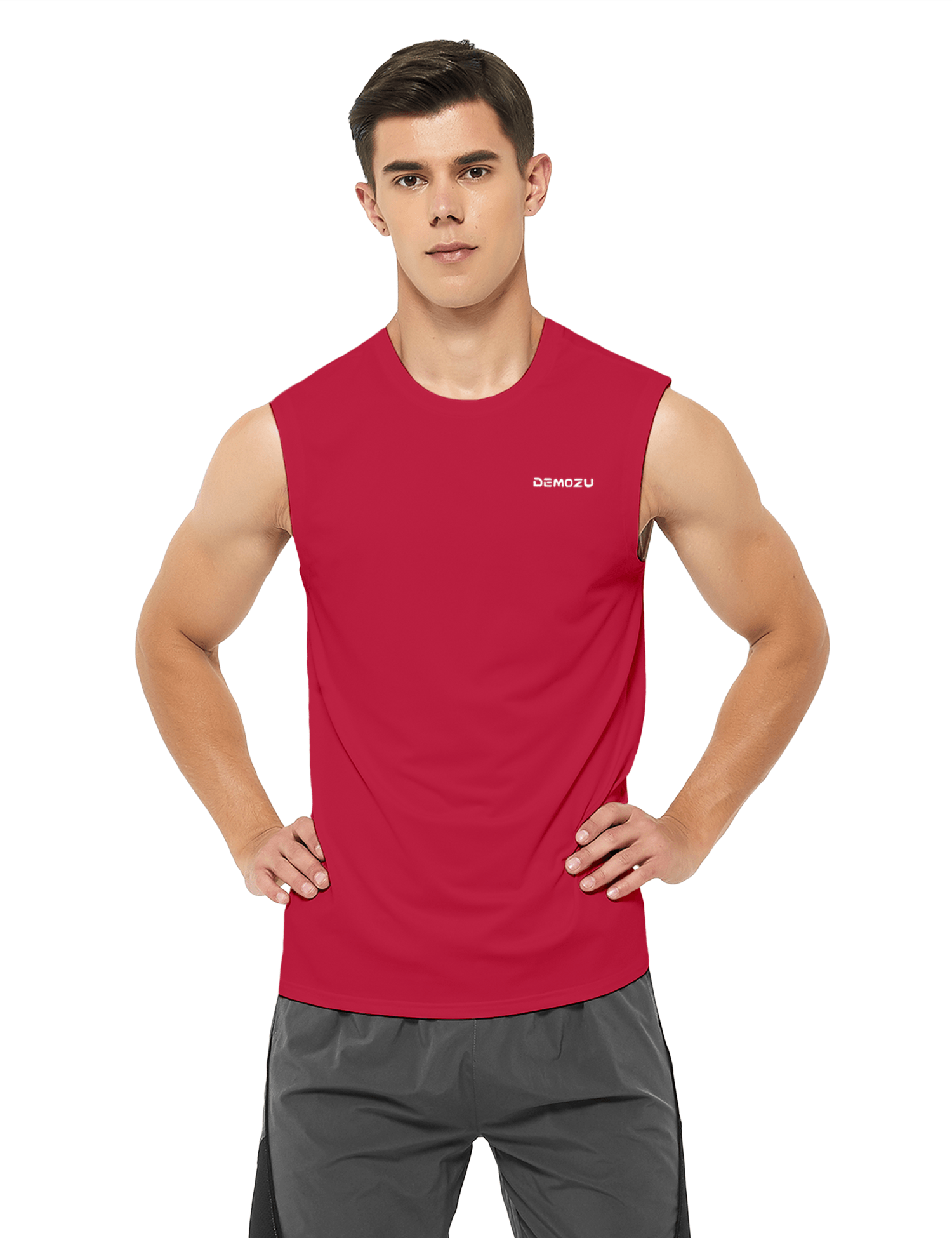 mens sleeveless workout swim shirts red