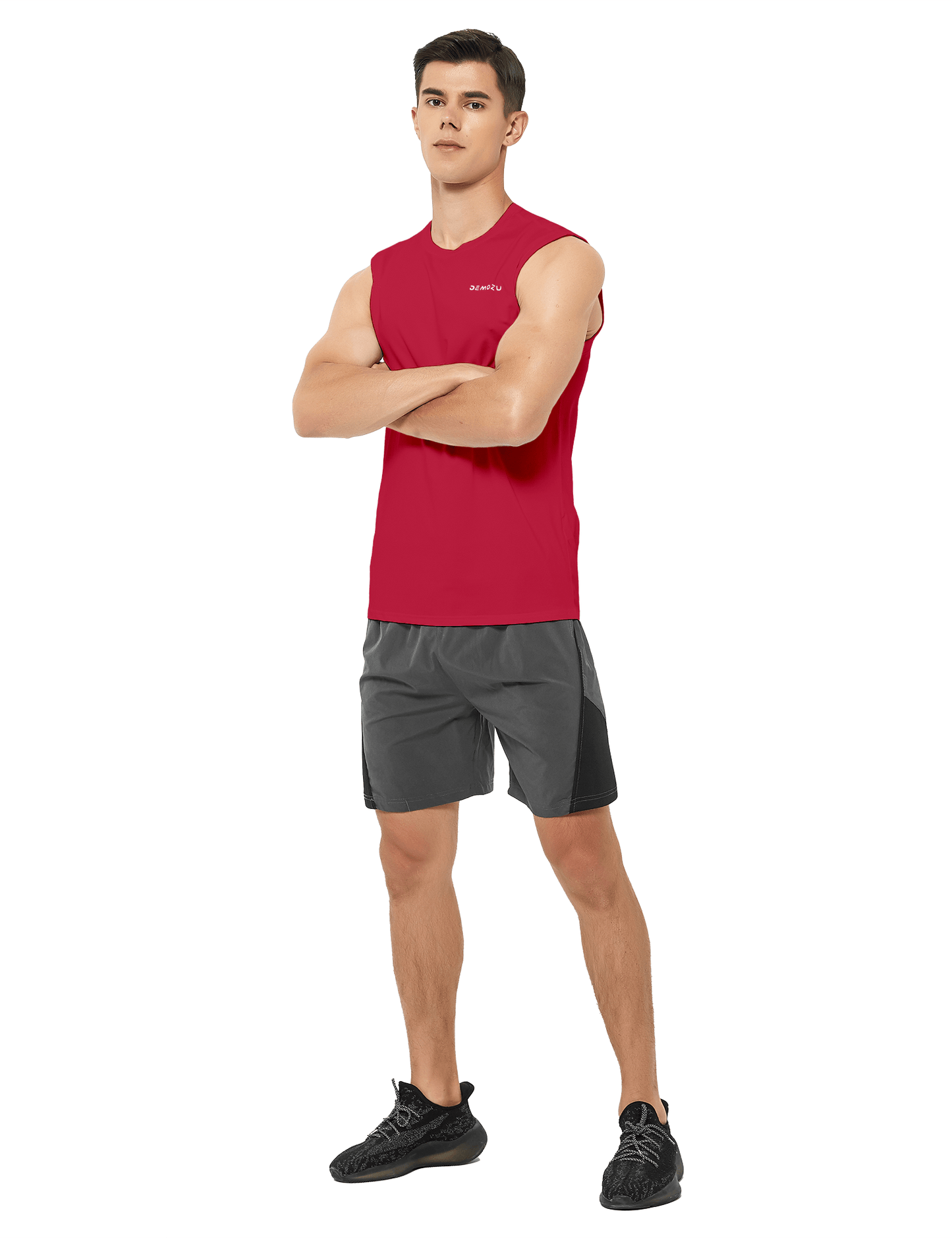 mens sleeveless workout swim shirts red