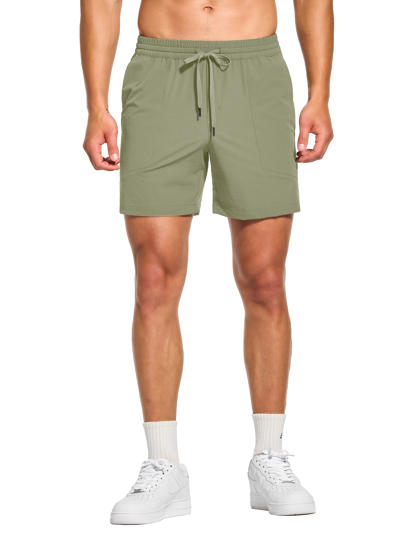 mens 5 inch workout casual running gym tennis shorts with pockets no liner sage green