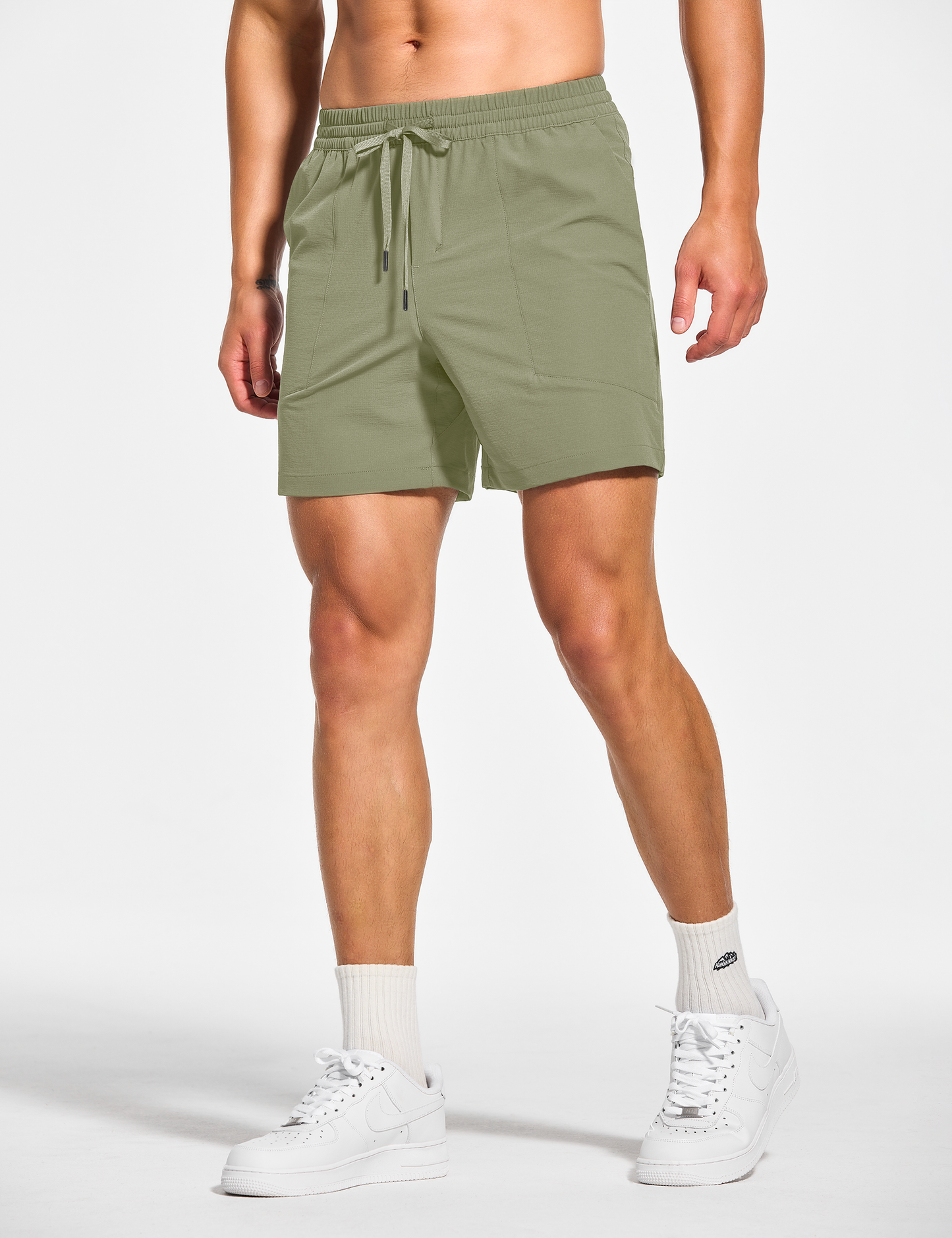 mens 5 inch workout casual running gym tennis shorts with pockets no liner sage green