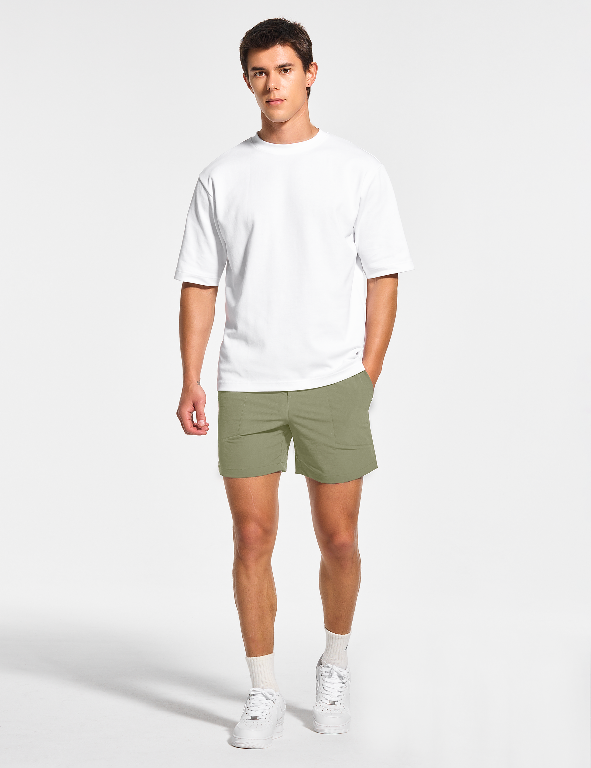 mens 5 inch workout casual running gym tennis shorts with pockets no liner sage green